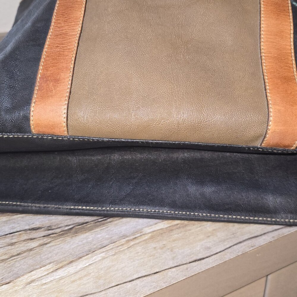 ADI-ORR by Hana Rozens Large Leather Canvas Tote Bag Brown Black Shoulder Bag - Picture 6 of 7